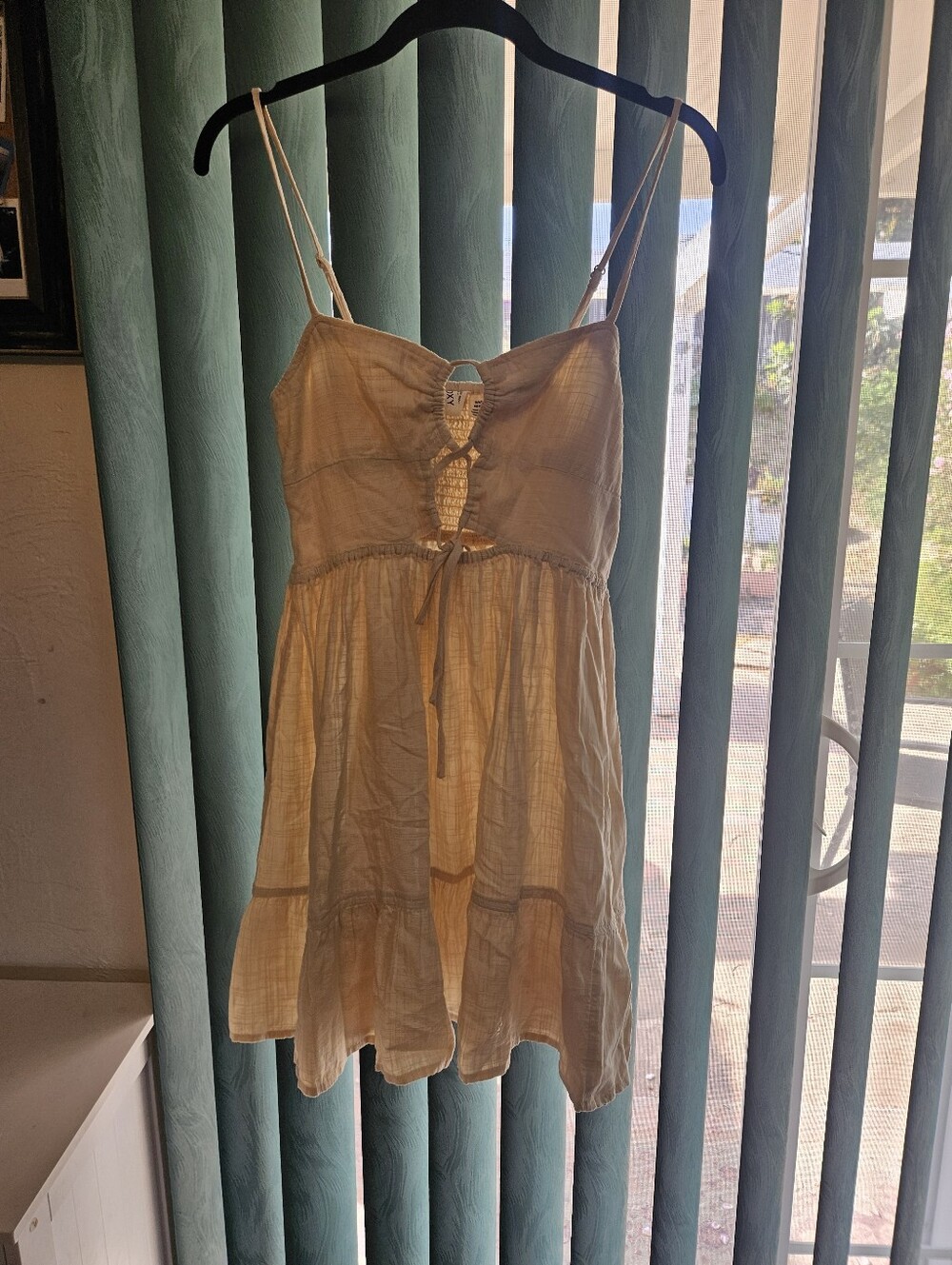 Roxy Cream Smocked Sundress with Spaghetti Straps